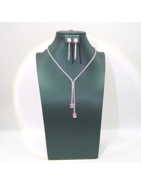 Natural pink jewel water drop necklace set