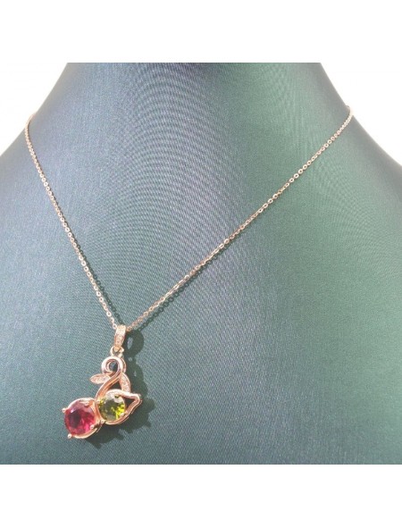 Natural Tourmaline with gold rose gourd pendant necklace