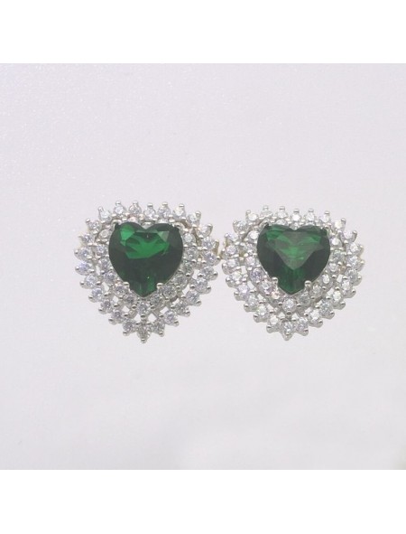 Natural Emeral with heart jewel ear stud