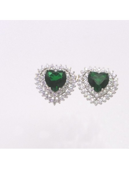 Natural Emeral with heart jewel ear stud