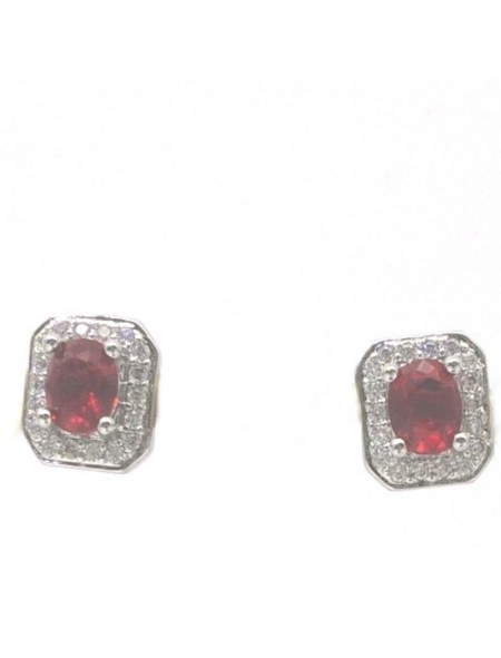 Natural ruby with square jewel ear stud