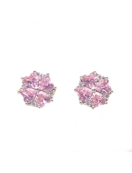 Natural pink jewel with clover jewel ear stud