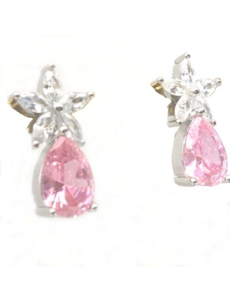 Natural pink jewel with flower and water drop jewel ear stud