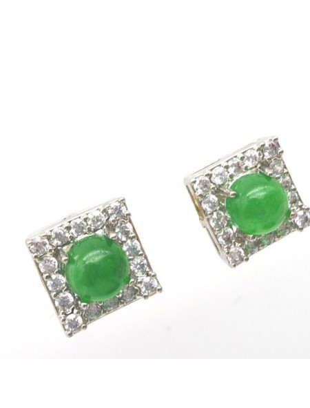 Natural green Chalcedony with square jewel ear stud