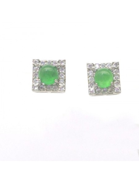 Natural green Chalcedony with square jewel ear stud