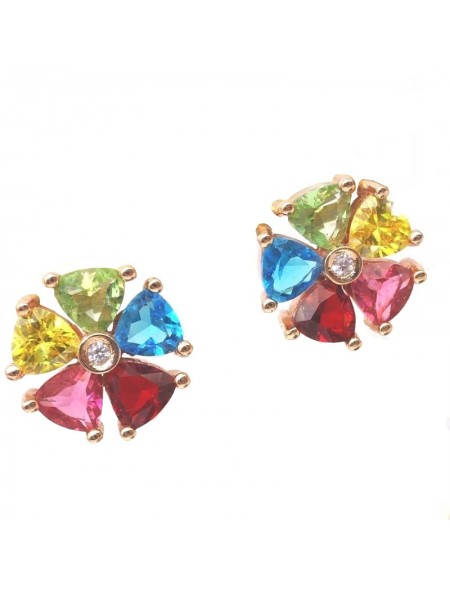 Natural Tourmaline with coloured jewel ear stud