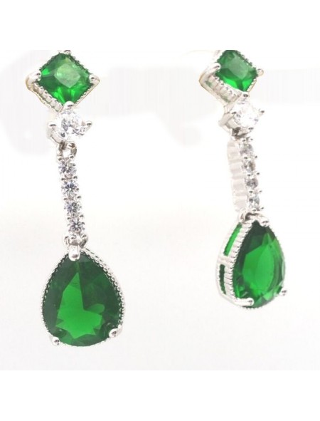 Natural Emeral with long water drop jewel earring