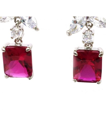 Natural ruby inlaid flower square gem Earrings