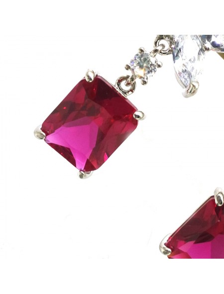 Natural ruby inlaid flower square gem Earrings