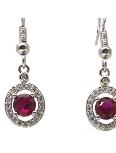 Natural ruby inlaid long small round gem Earrings