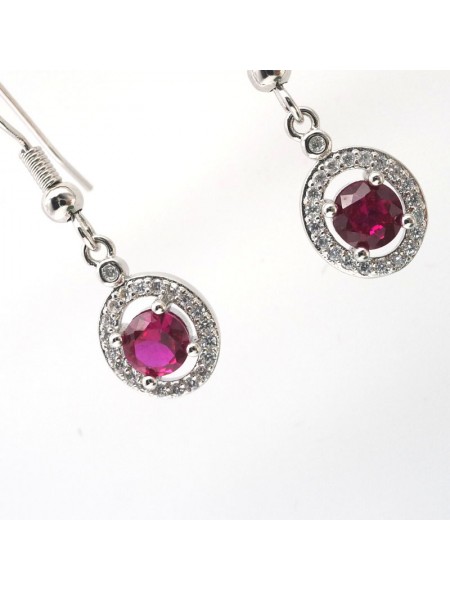 Natural ruby inlaid long small round gem Earrings