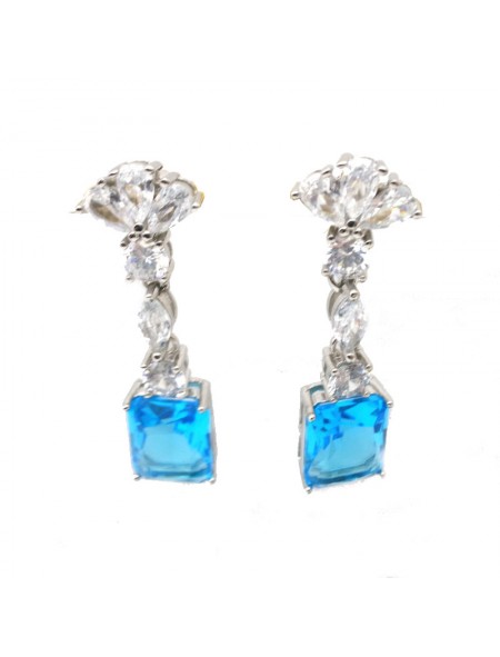 Natural blue topaz inlaid long square  gem  Earrings