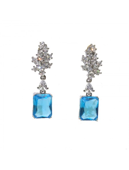 Natural blue topaz inlaid two-color long gem Earrings