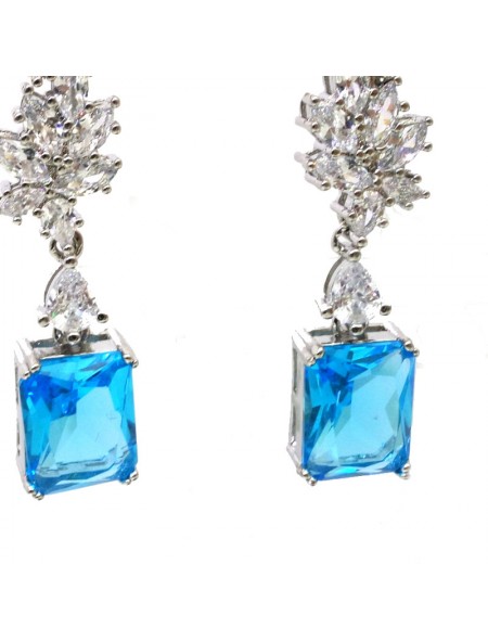 Natural blue topaz inlaid two-color long gem Earrings