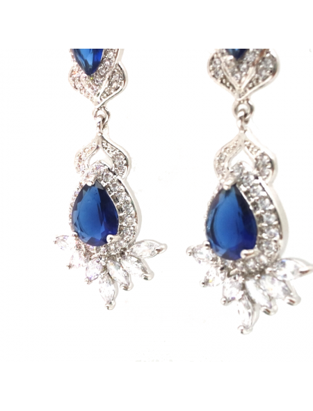 Sapphire blue water drop Flower Earrings