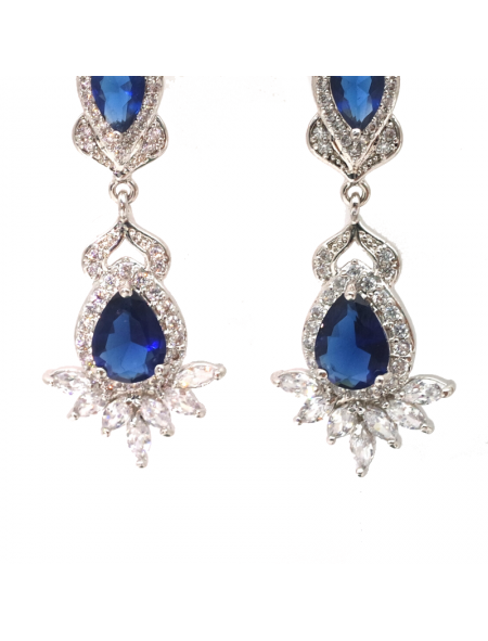 Sapphire blue water drop Flower Earrings