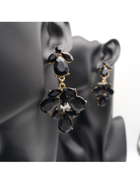 Long black droplet ear stud