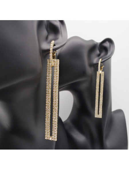 Long gold square ear stud