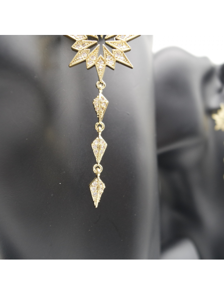 Long gold snowflake ear stud