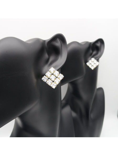 Silver short square ear stud