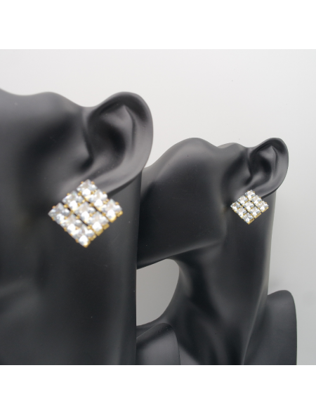 Silver short square ear stud